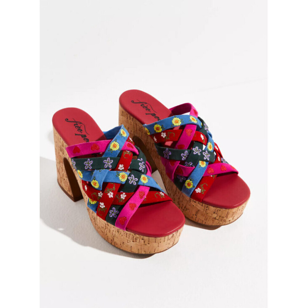 Free People Lisbon Platform Mules Strappy Colourful Suede 39 - Picture 4 of 11